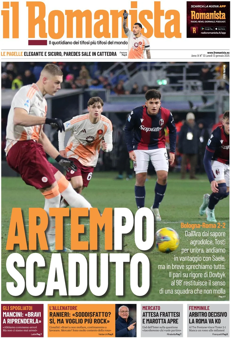 anteprima della prima pagina di il-romanista del 13/01/2025