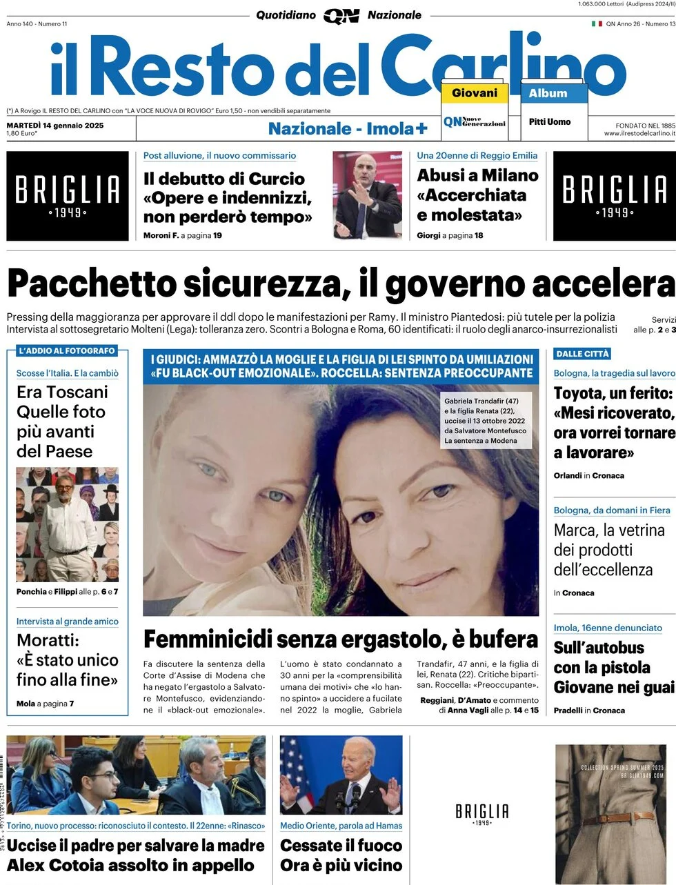 anteprima della prima pagina di il-resto-del-carlino del 14/01/2025
