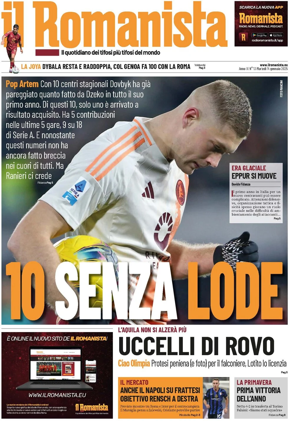 anteprima della prima pagina di il-romanista del 14/01/2025