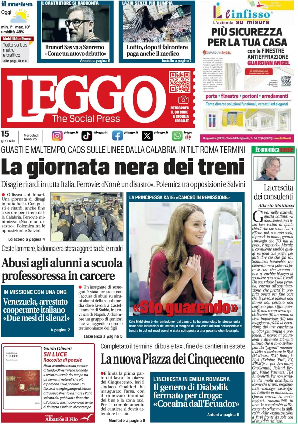 anteprima della prima pagina di leggo-roma del 15/01/2025