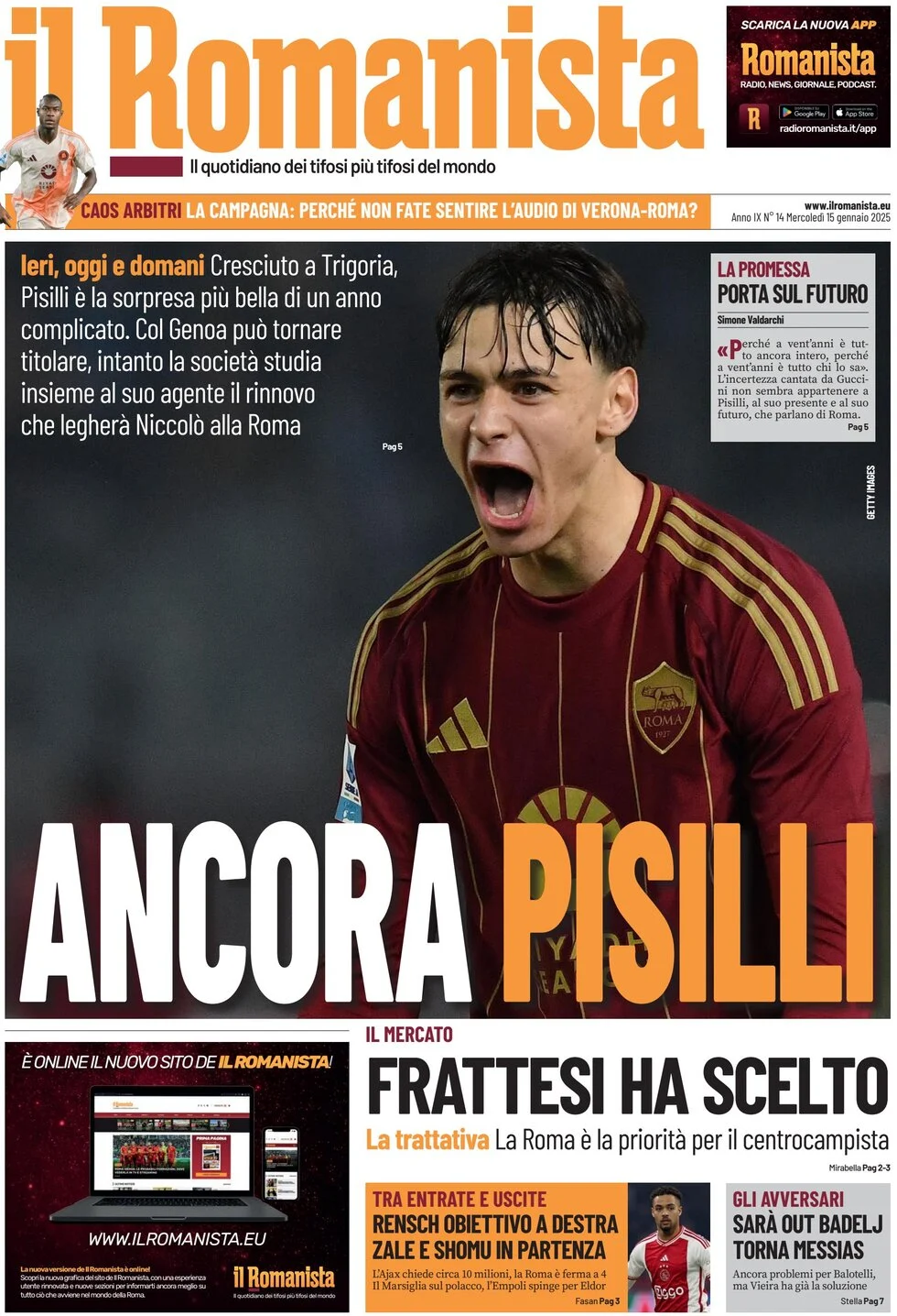 anteprima della prima pagina di il-romanista del 15/01/2025