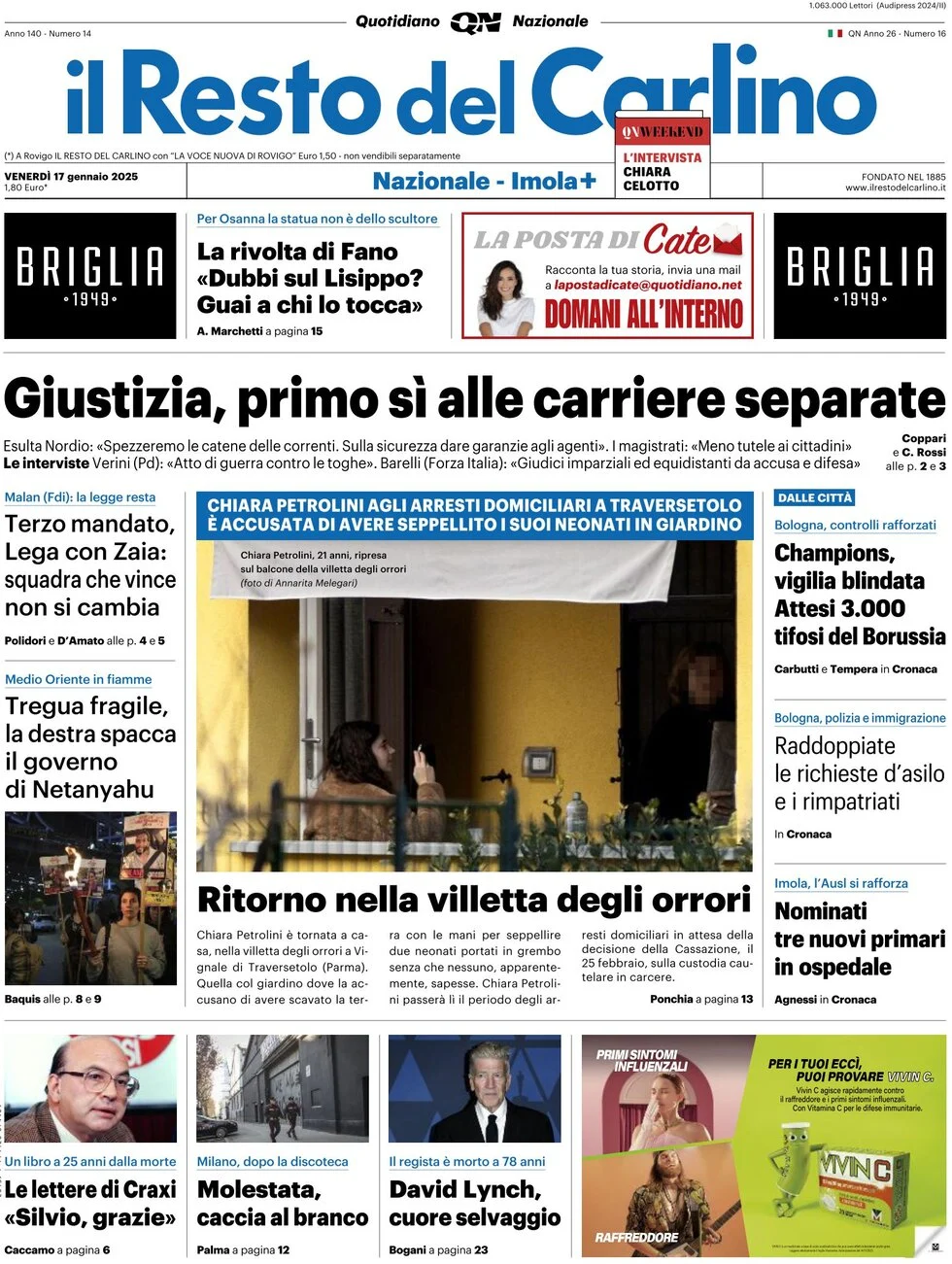 anteprima della prima pagina di il-resto-del-carlino del 17/01/2025