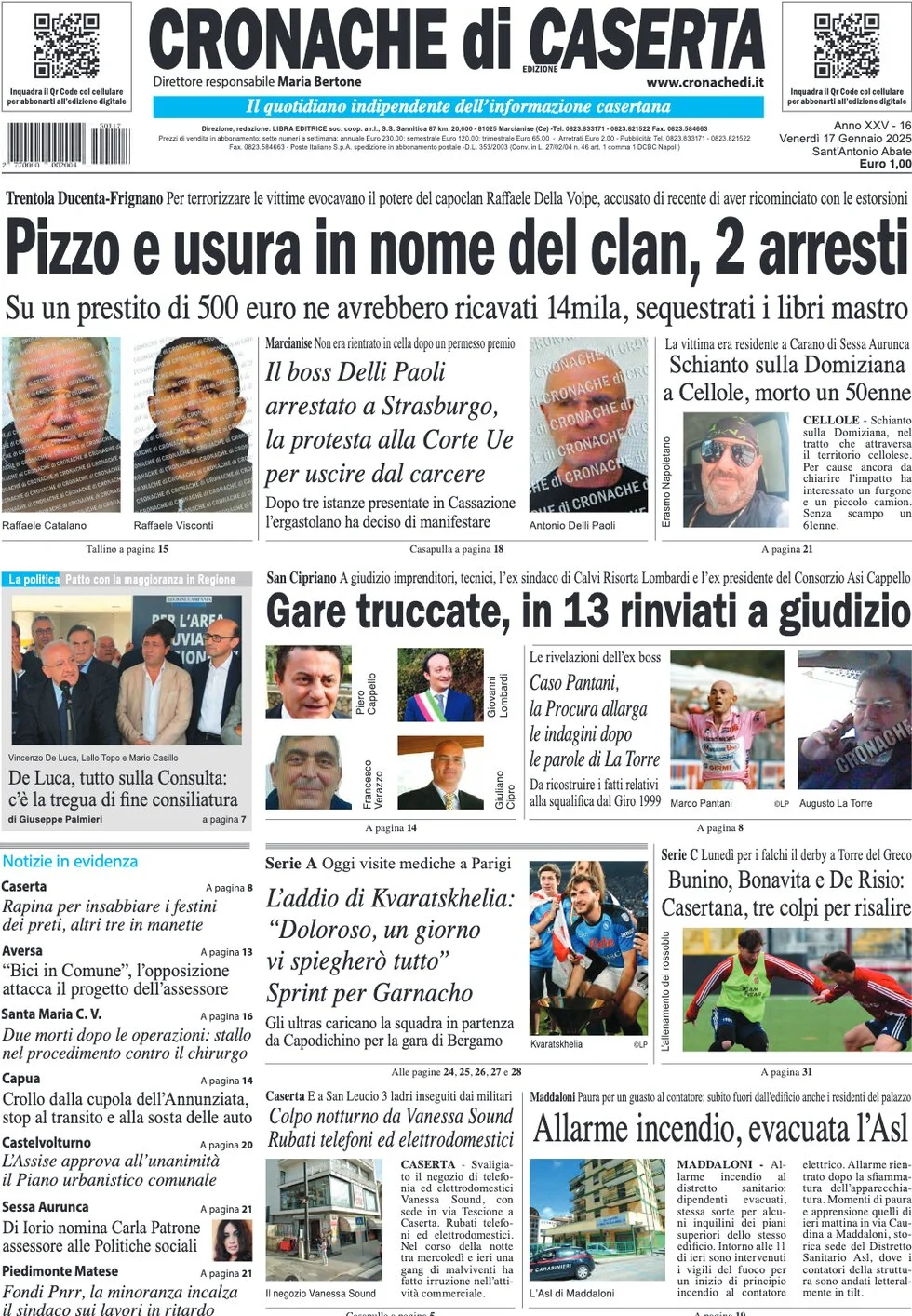 anteprima della prima pagina di cronache-di-caserta del 17/01/2025