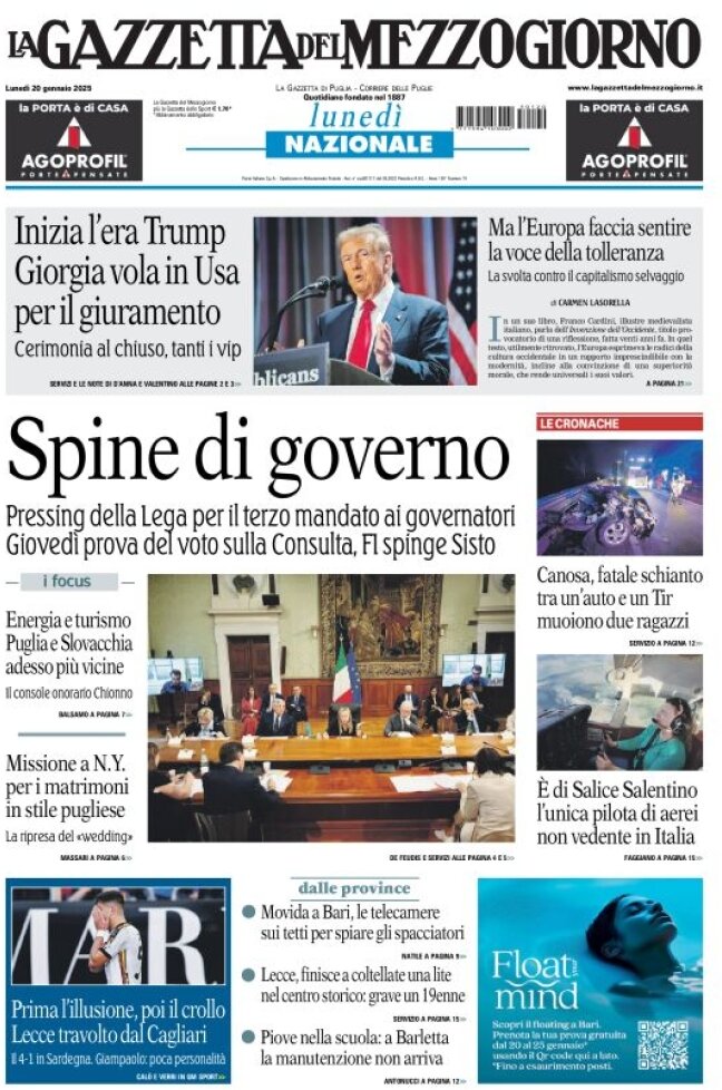 anteprima della prima pagina di la-gazzetta-del-mezzogiorno-basilicata del 20/01/2025