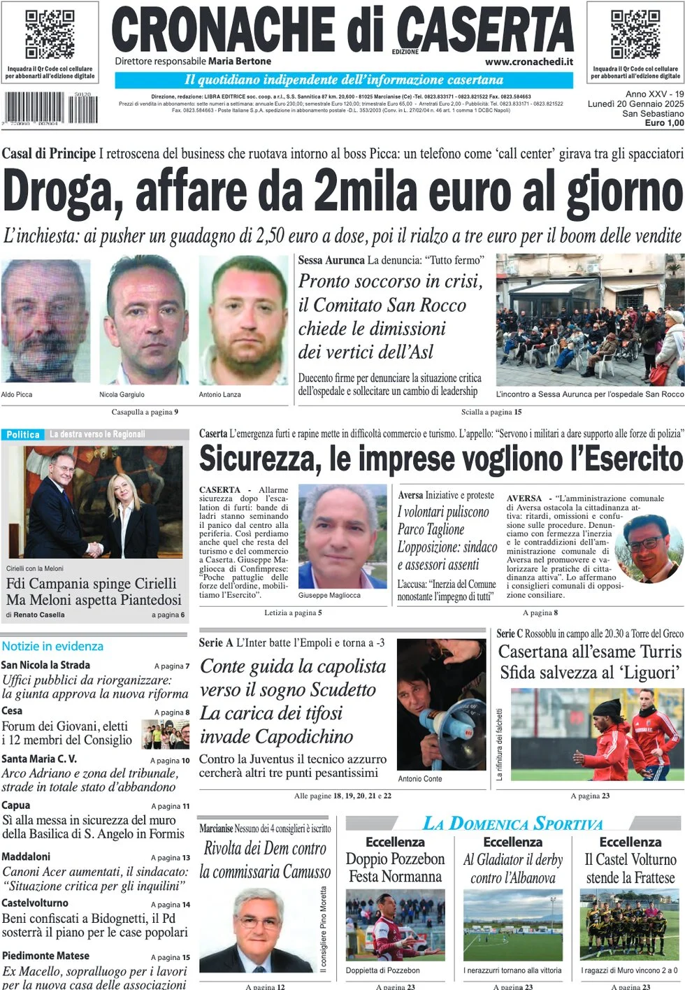 anteprima della prima pagina di cronache-di-caserta del 20/01/2025