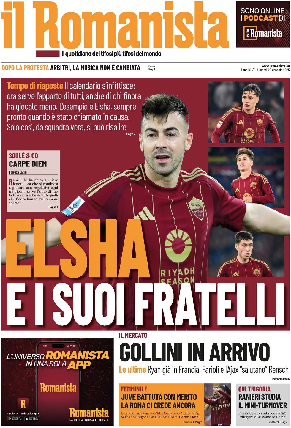 anteprima della prima pagina di il-romanista del 20/01/2025