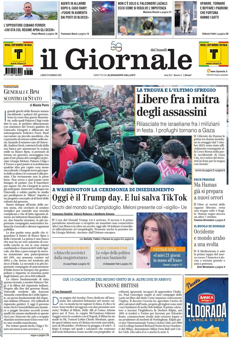 anteprima della prima pagina di il-giornale del 20/01/2025