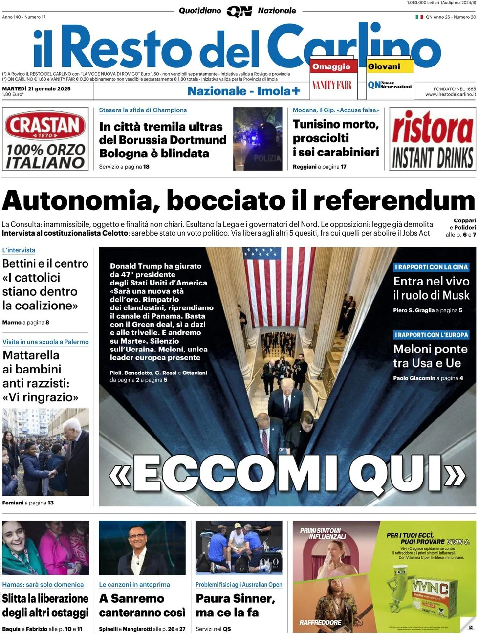 anteprima della prima pagina di il-resto-del-carlino del 21/01/2025