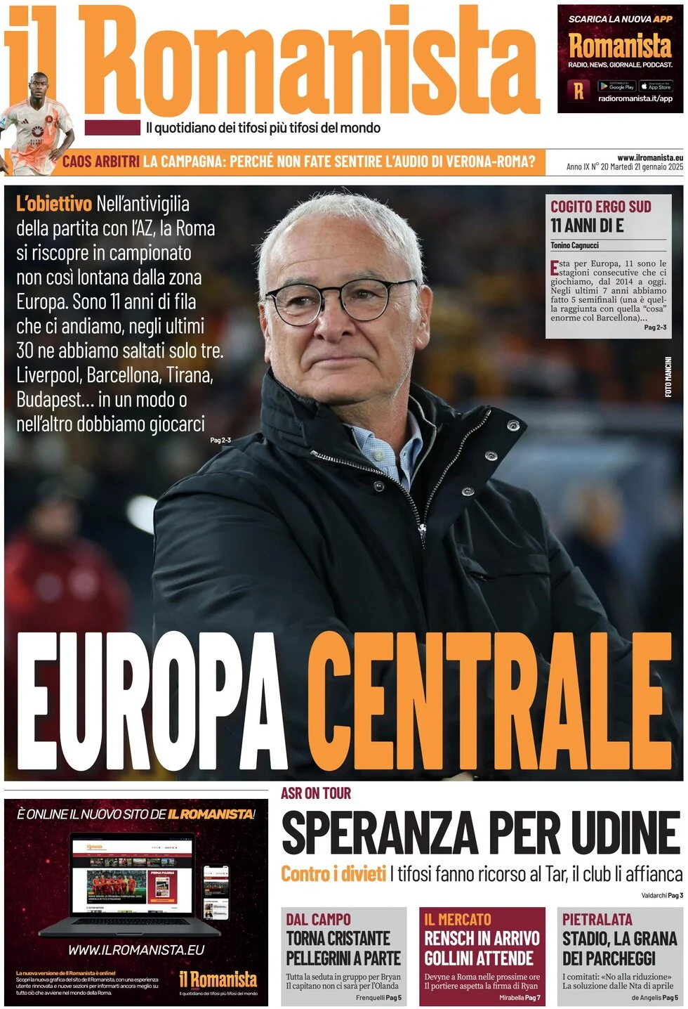 anteprima della prima pagina di il-romanista del 21/01/2025