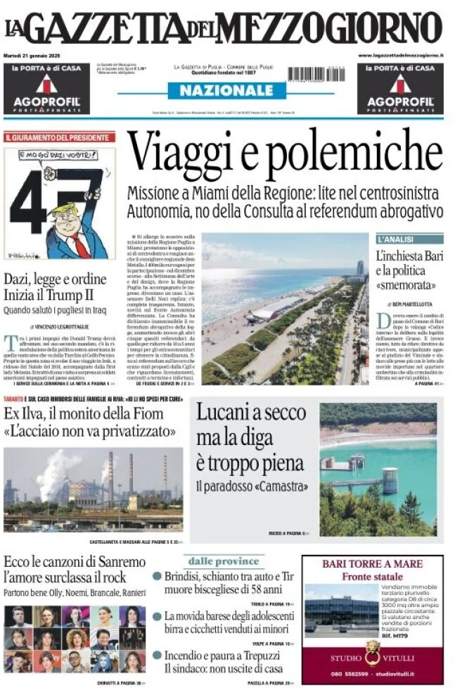 anteprima della prima pagina di la-gazzetta-del-mezzogiorno-basilicata del 21/01/2025