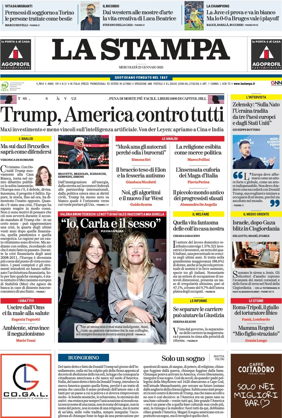 anteprima della prima pagina di la-stampa del 22/01/2025