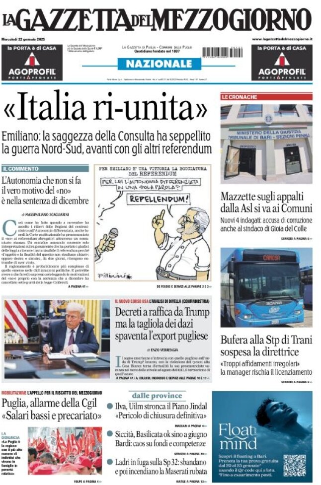 anteprima della prima pagina di la-gazzetta-del-mezzogiorno-basilicata del 22/01/2025