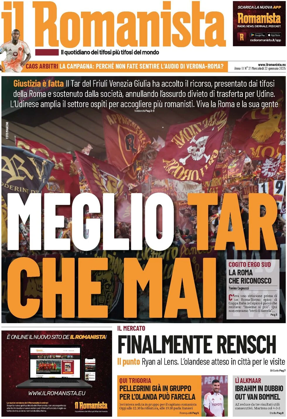 anteprima della prima pagina di il-romanista del 22/01/2025