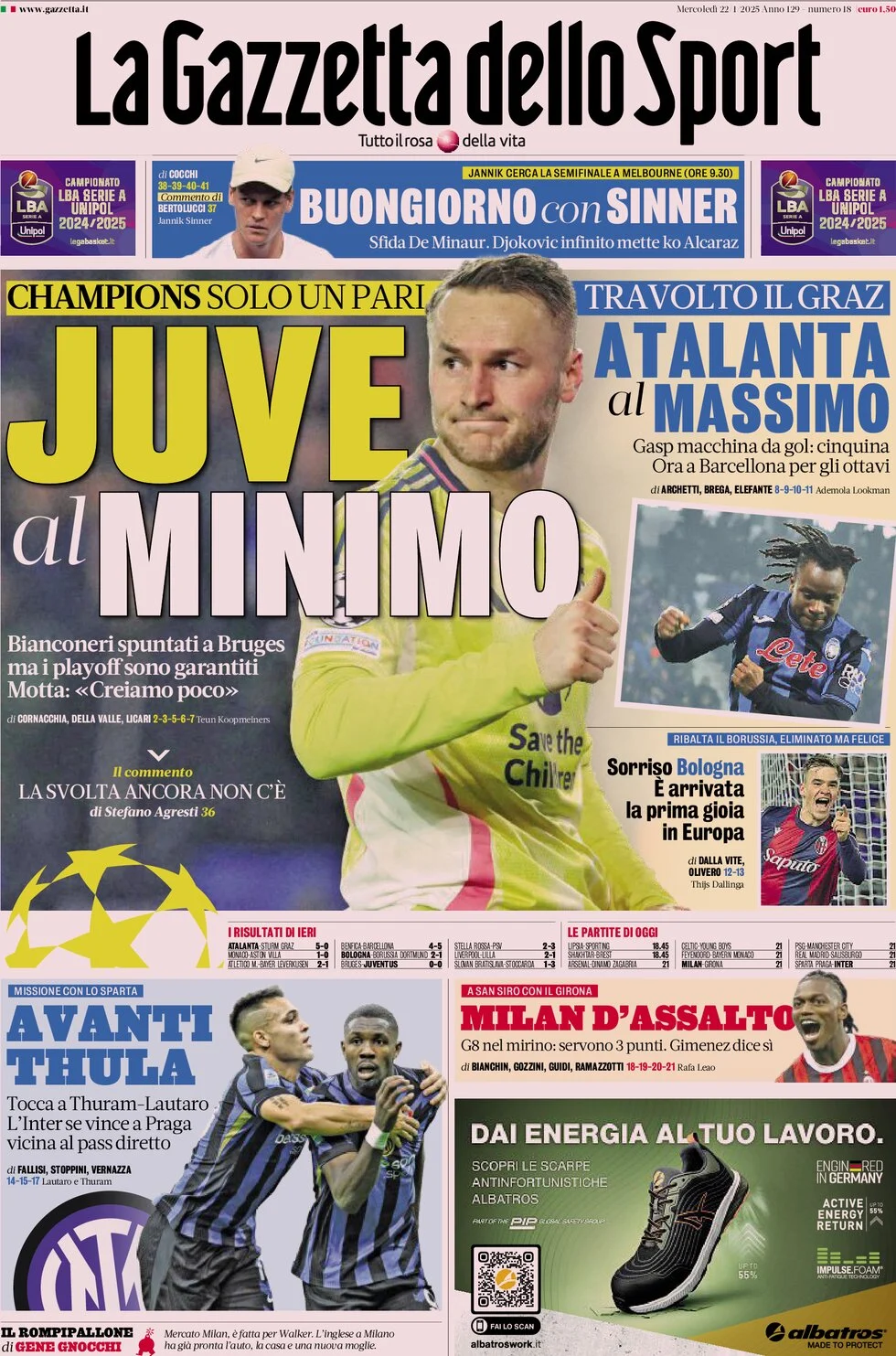 anteprima della prima pagina di la-gazzetta-dello-sport del 22/01/2025