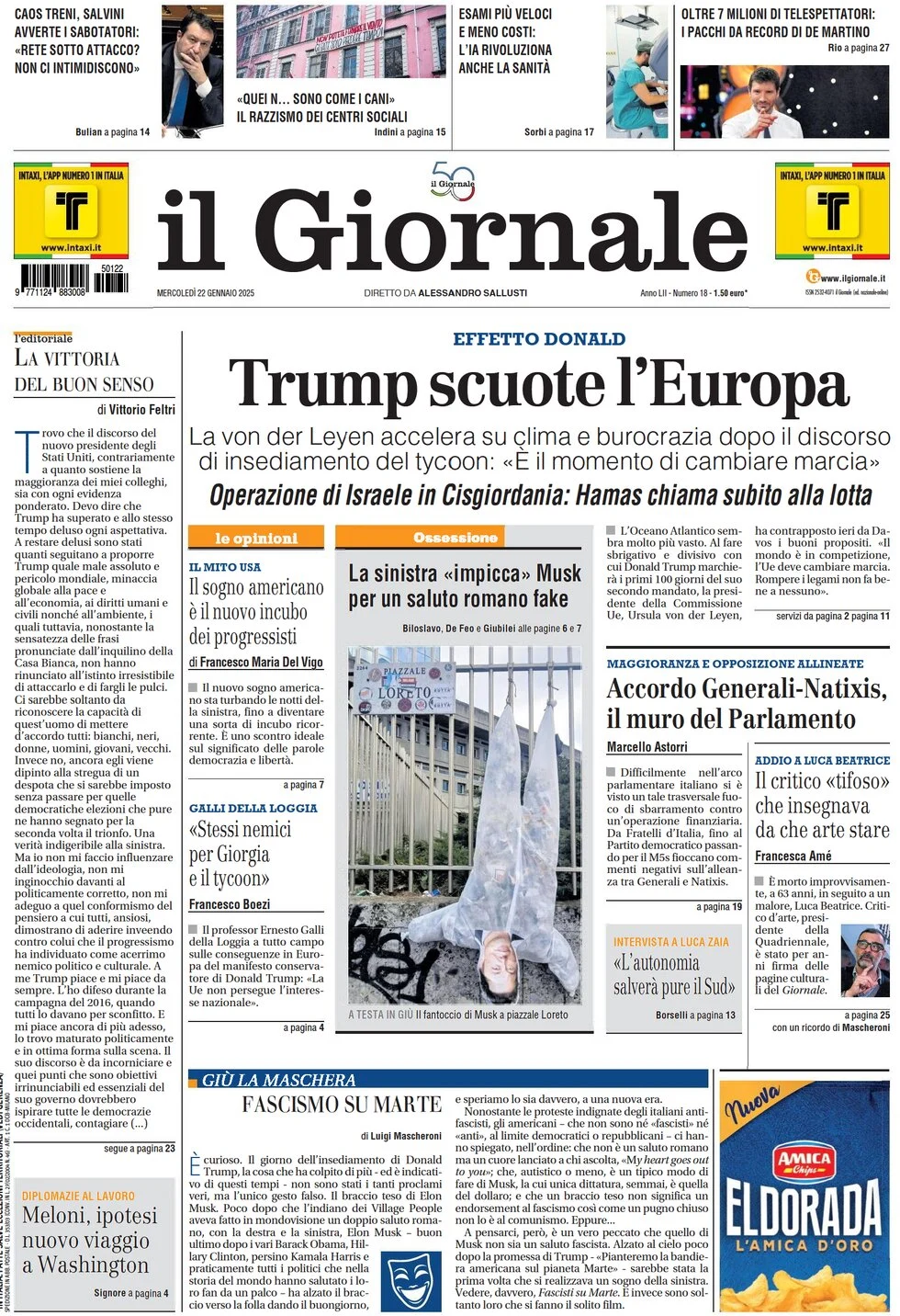anteprima della prima pagina di il-giornale del 22/01/2025