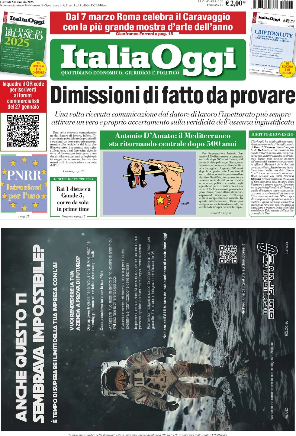 anteprima della prima pagina di italiaoggi del 23/01/2025