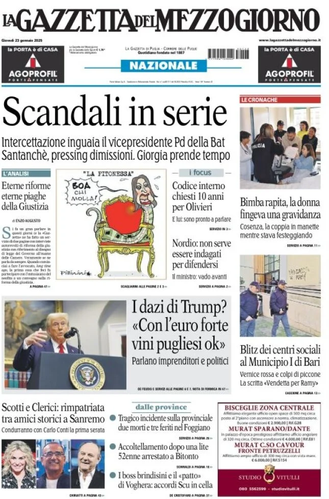 anteprima della prima pagina di la-gazzetta-del-mezzogiorno-basilicata del 23/01/2025