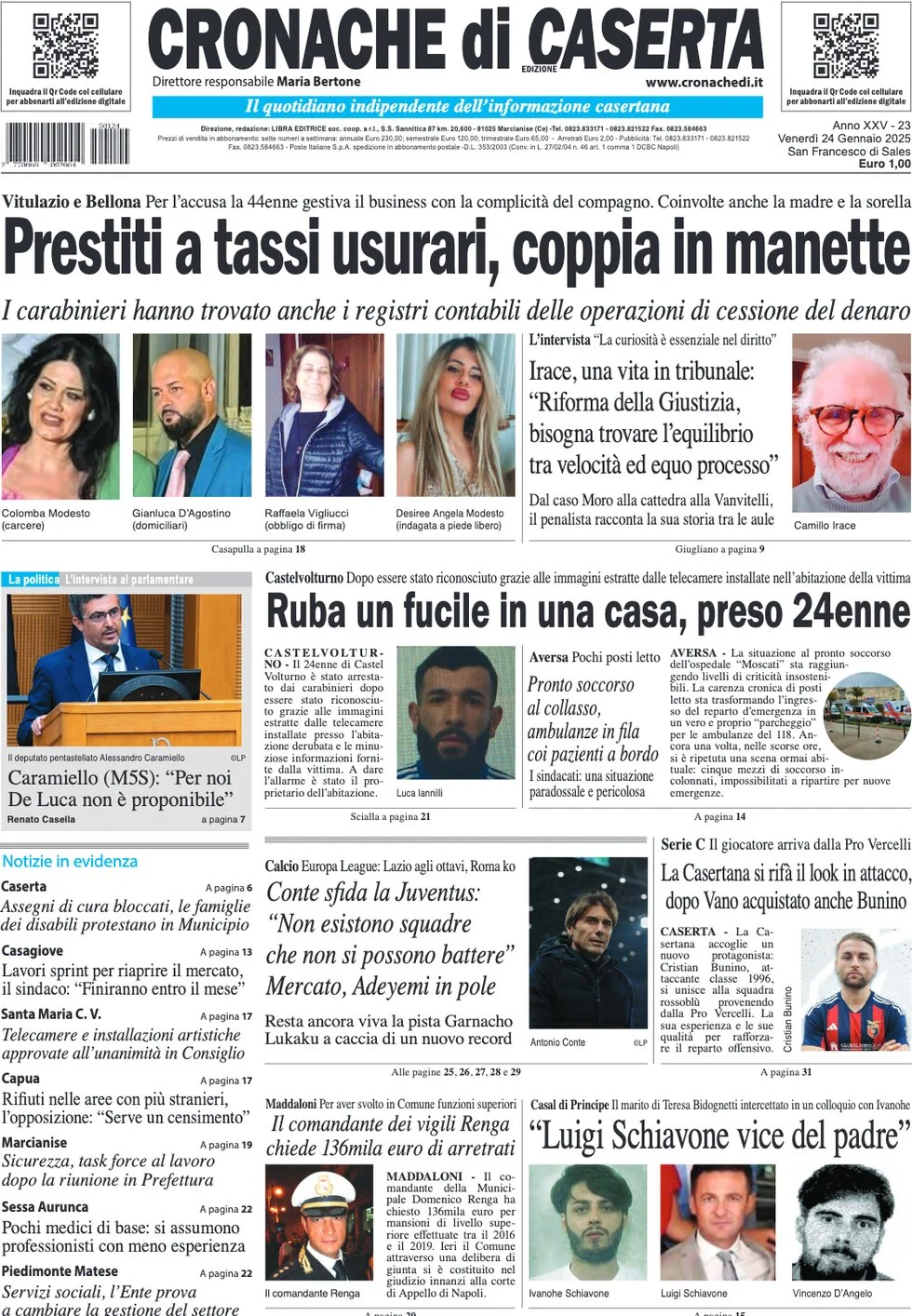 anteprima della prima pagina di cronache-di-caserta del 24/01/2025