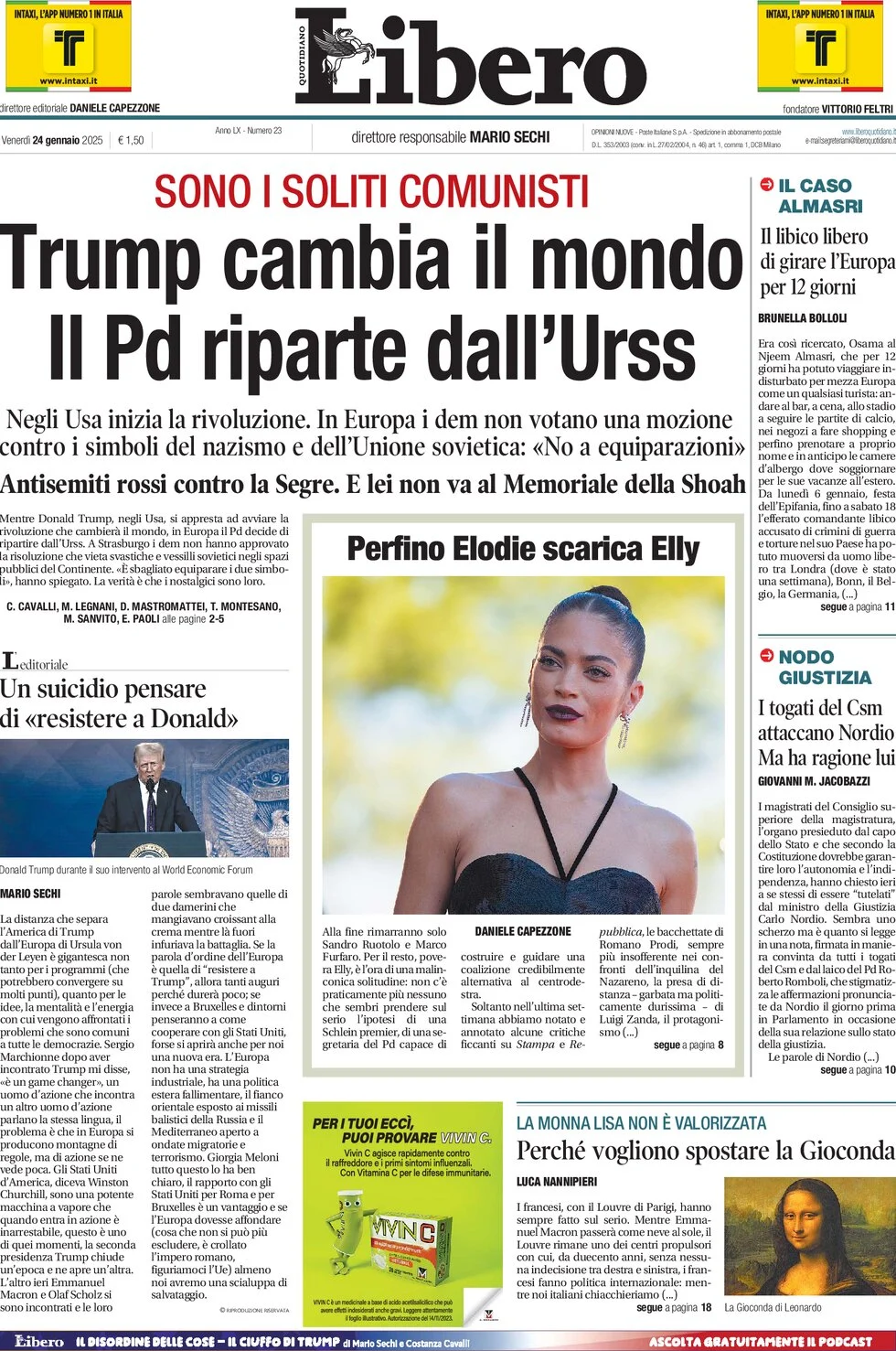 anteprima della prima pagina di libero-quotidiano del 24/01/2025