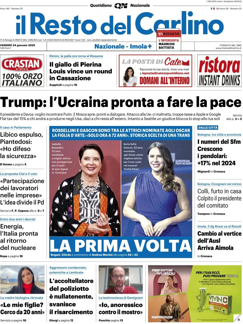 anteprima della prima pagina di il-resto-del-carlino del 24/01/2025