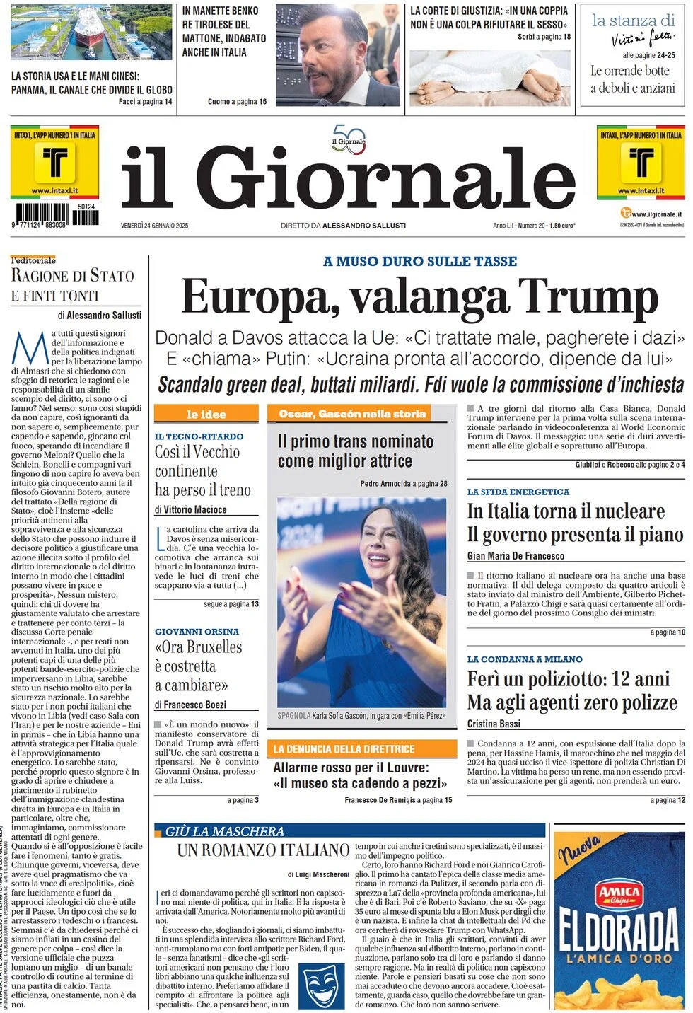 anteprima della prima pagina di il-giornale del 24/01/2025