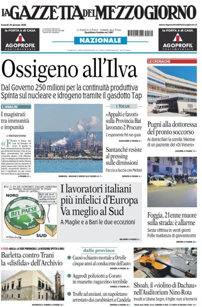 anteprima della prima pagina di la-gazzetta-del-mezzogiorno-basilicata del 24/01/2025