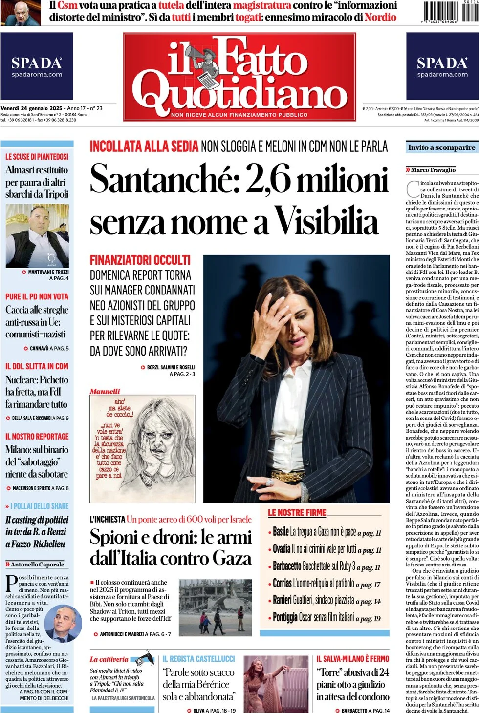 anteprima della prima pagina di il-fatto-quotidiano del 24/01/2025