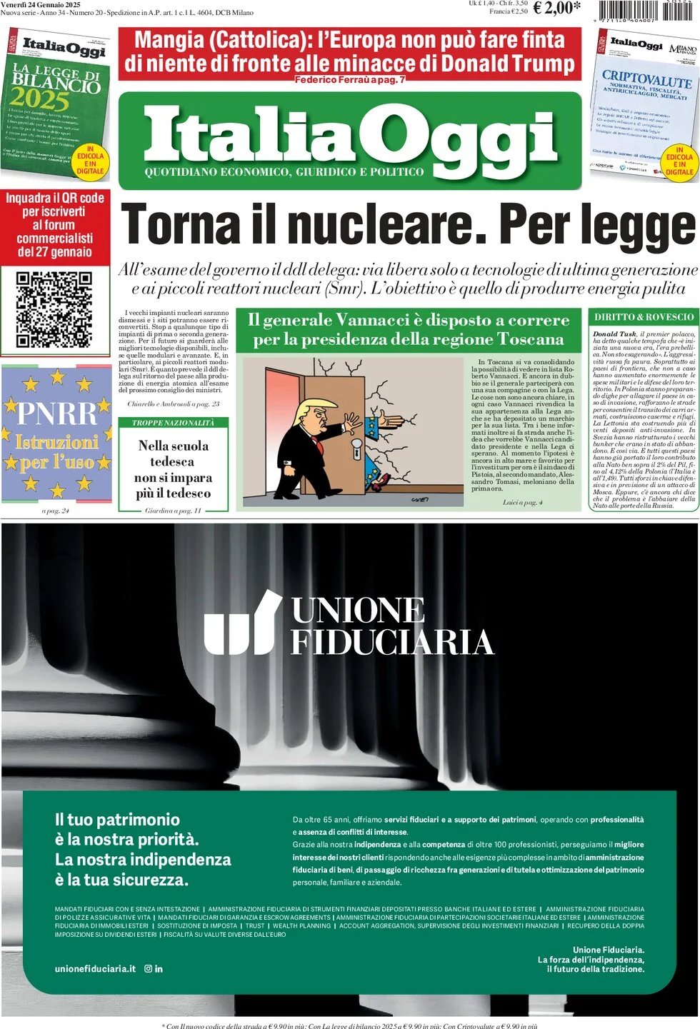 anteprima della prima pagina di italiaoggi del 24/01/2025
