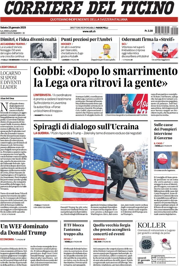 anteprima della prima pagina di corriere-del-ticino del 25/01/2025