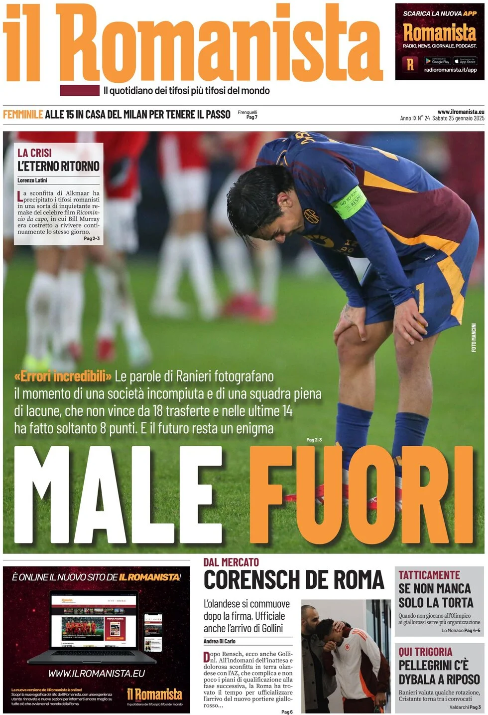 anteprima della prima pagina di il-romanista del 25/01/2025