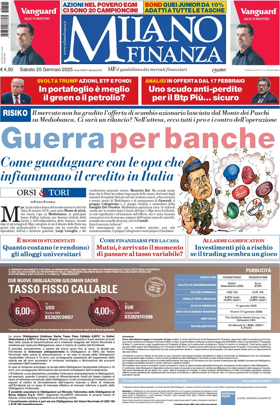 anteprima della prima pagina di mf-milano-finanza del 25/01/2025