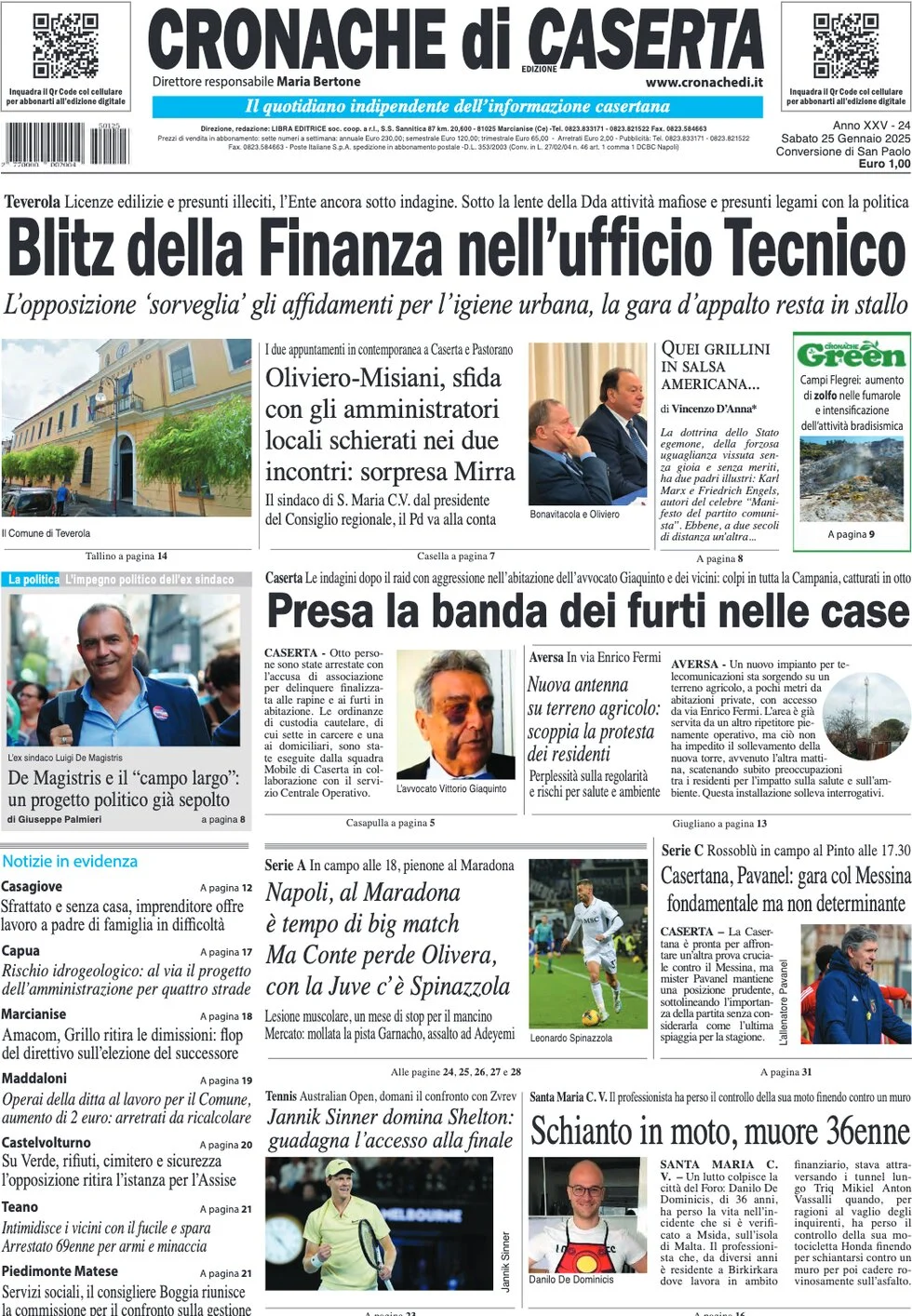 anteprima della prima pagina di cronache-di-caserta del 25/01/2025