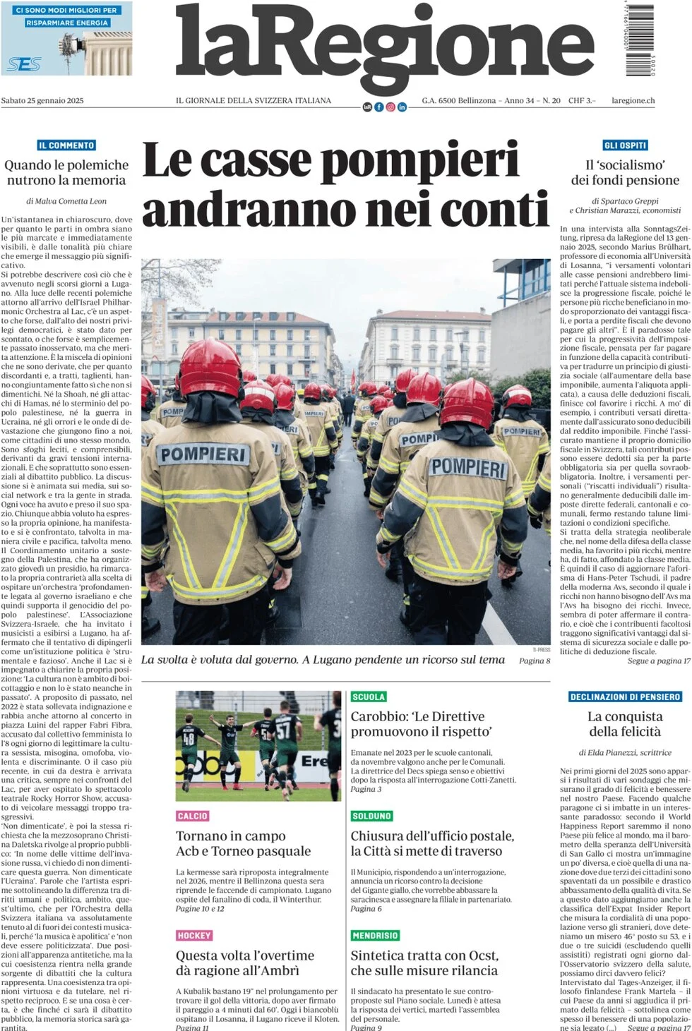 anteprima della prima pagina di la-regione del 25/01/2025