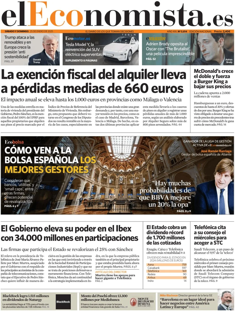 anteprima della prima pagina di el-economista del 25/01/2025