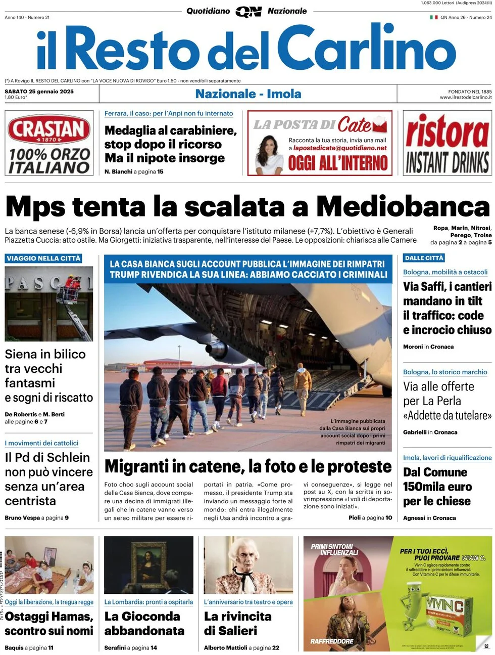 anteprima della prima pagina di il-resto-del-carlino del 25/01/2025