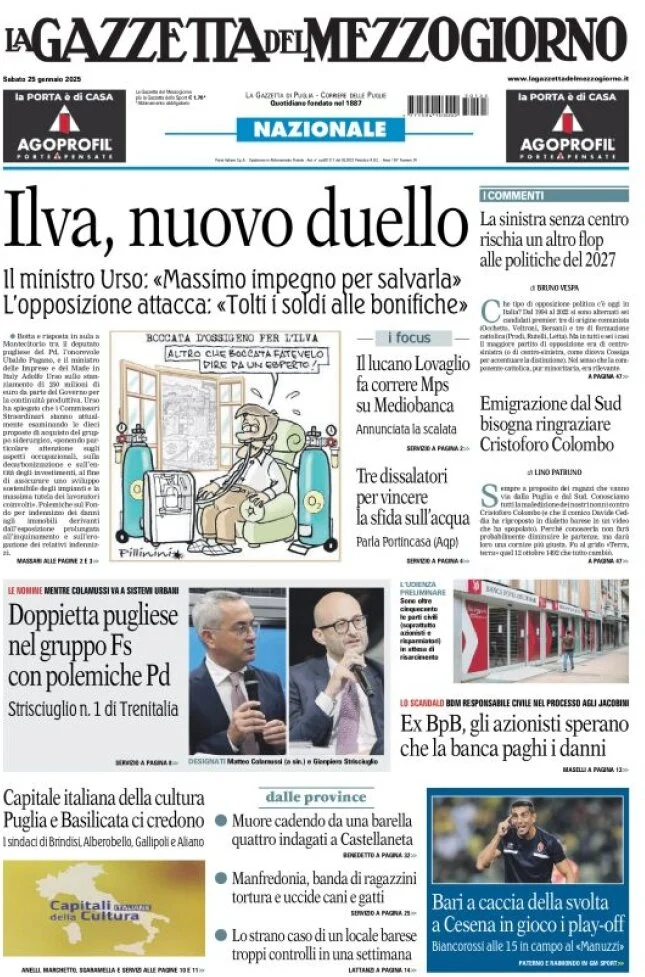 anteprima della prima pagina di la-gazzetta-del-mezzogiorno-basilicata del 25/01/2025
