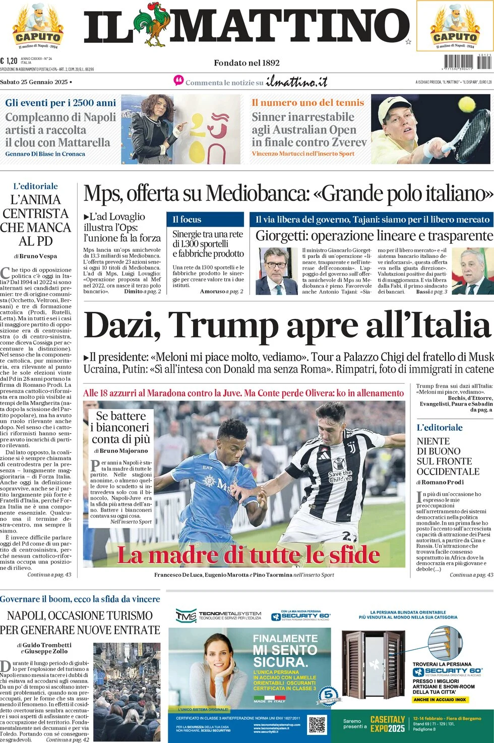 anteprima della prima pagina di il-mattino del 25/01/2025