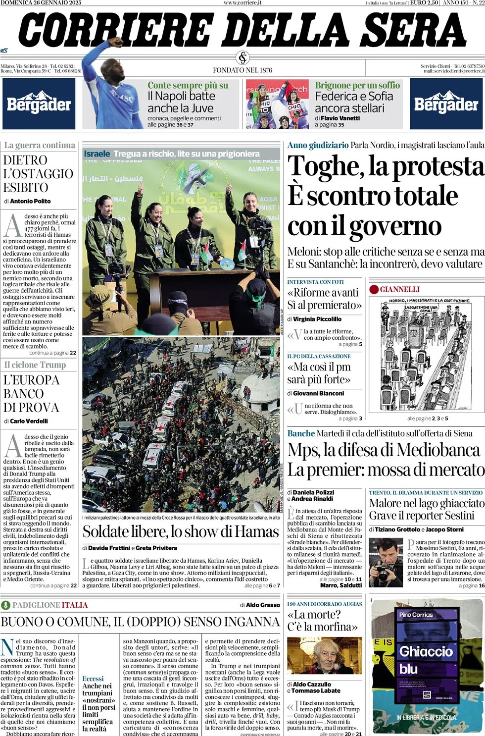 anteprima della prima pagina di corriere-della-sera del 26/01/2025