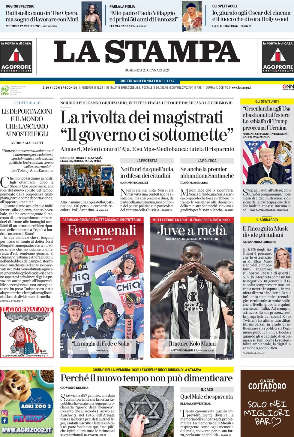 anteprima della prima pagina di la-stampa del 26/01/2025