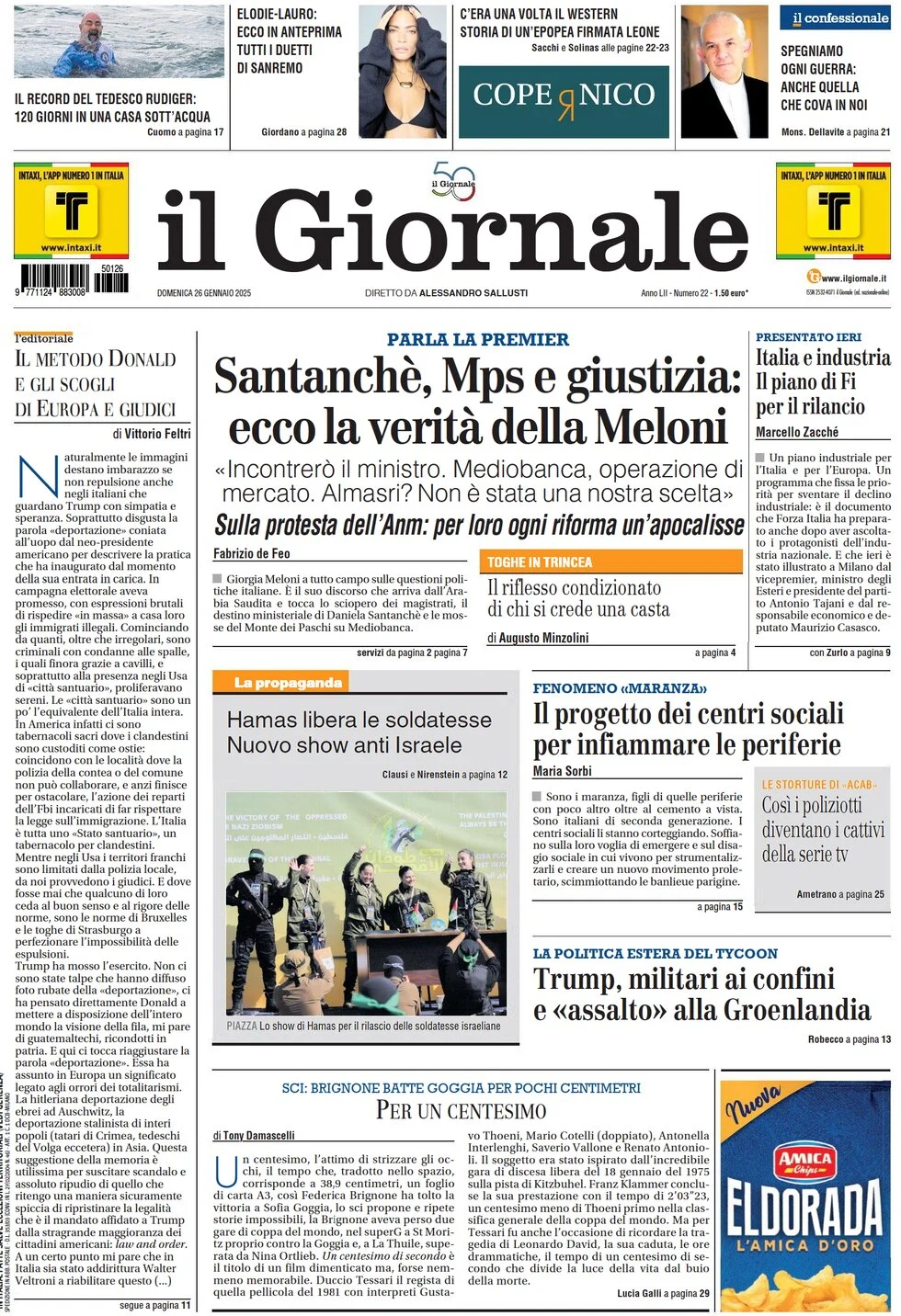 anteprima della prima pagina di il-giornale del 26/01/2025
