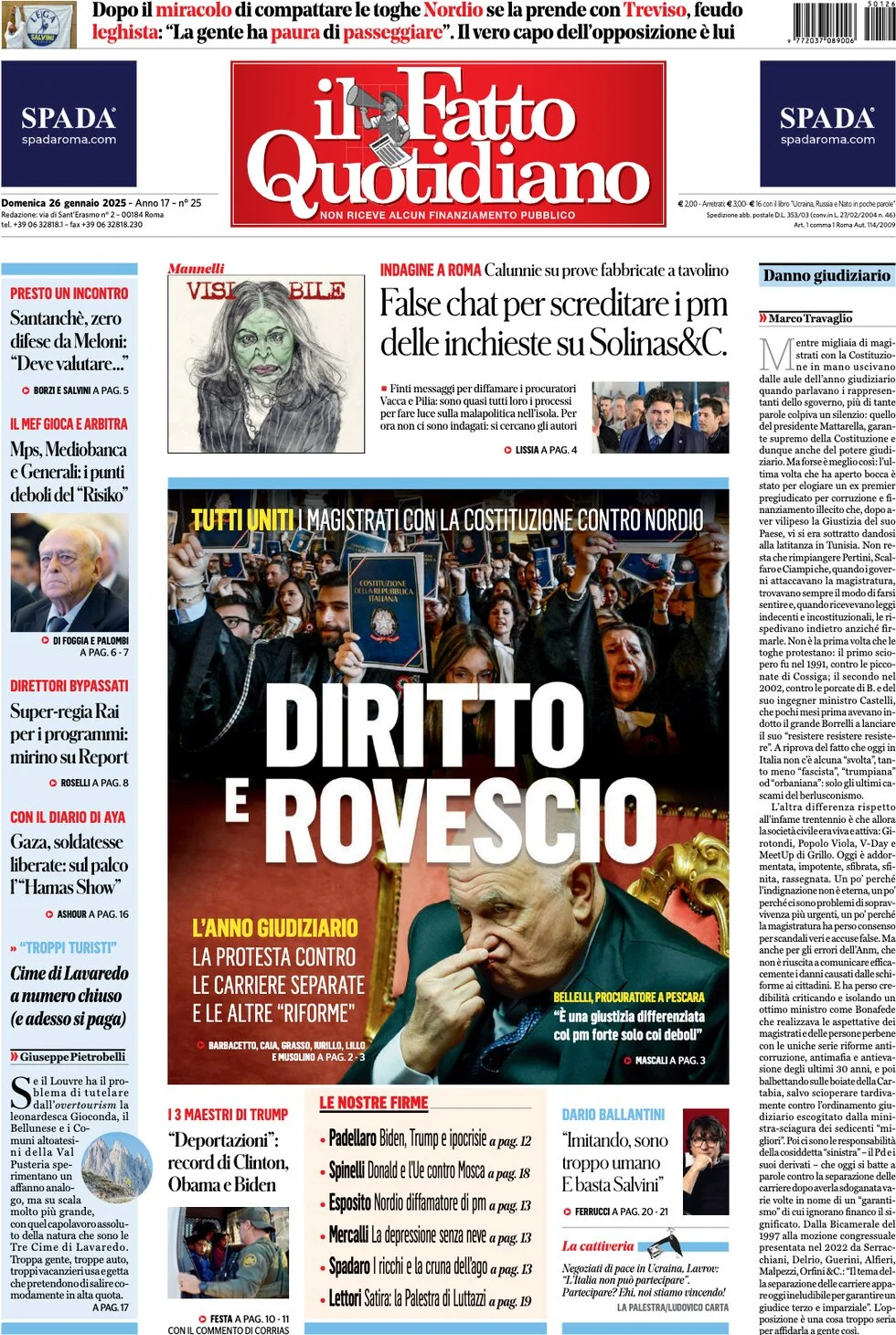 anteprima della prima pagina di il-fatto-quotidiano del 26/01/2025