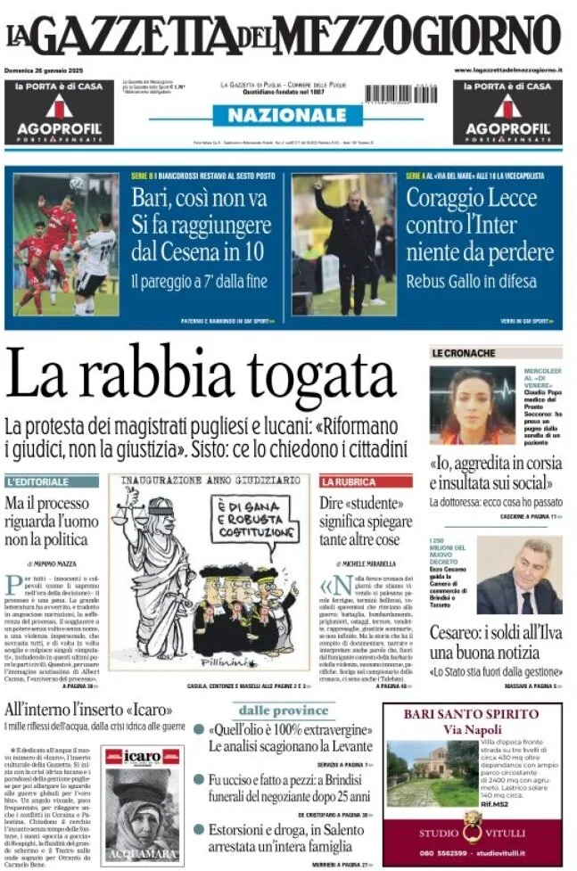 anteprima della prima pagina di la-gazzetta-del-mezzogiorno-basilicata del 26/01/2025