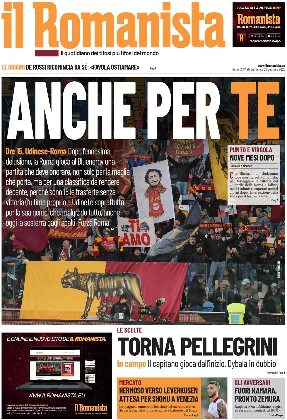 anteprima della prima pagina di il-romanista del 26/01/2025