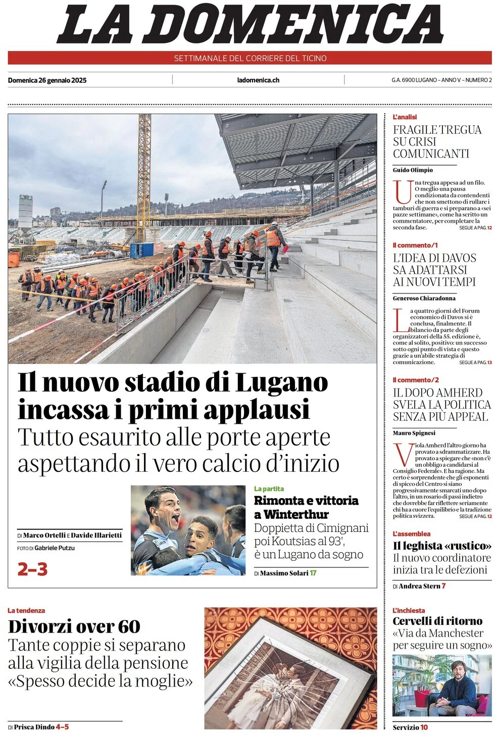 anteprima della prima pagina di corriere-del-ticino del 26/01/2025