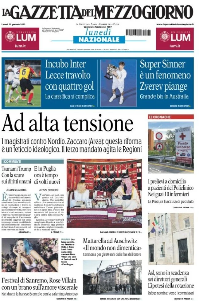 anteprima della prima pagina di la-gazzetta-del-mezzogiorno-basilicata del 27/01/2025