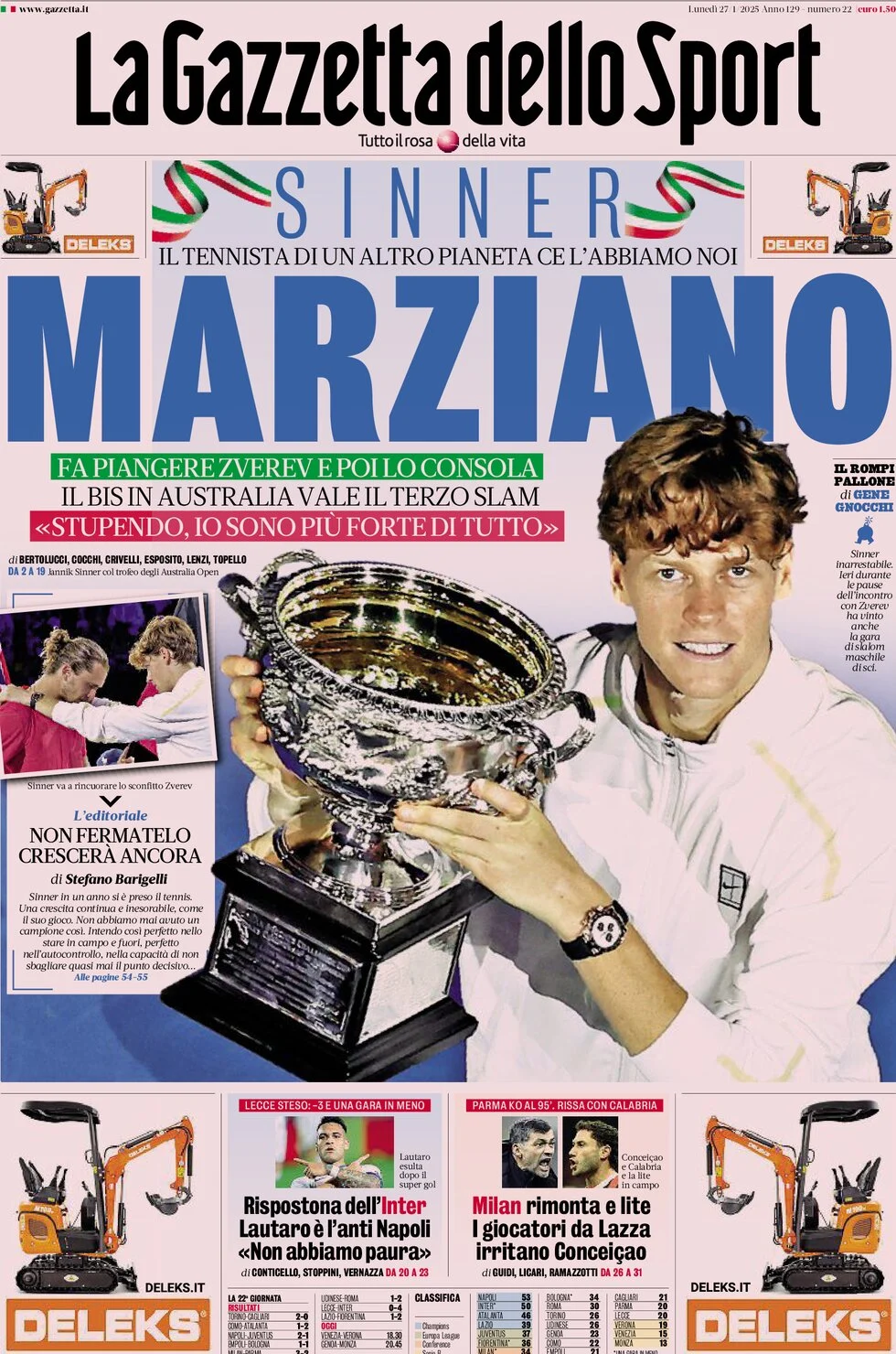 anteprima della prima pagina di la-gazzetta-dello-sport del 27/01/2025