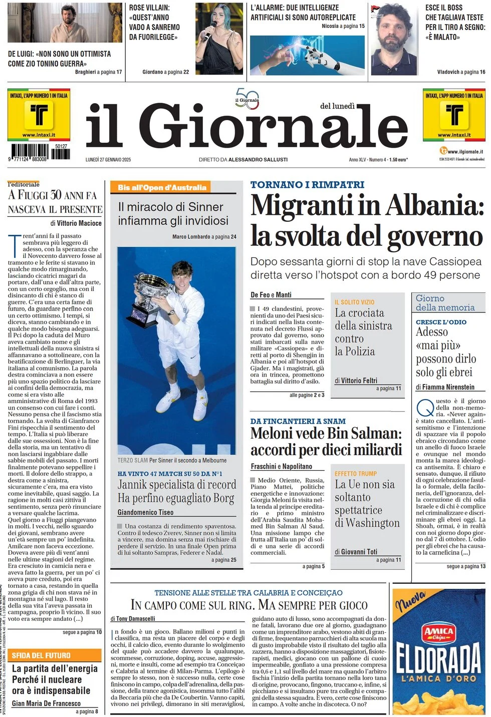 anteprima della prima pagina di il-giornale del 27/01/2025