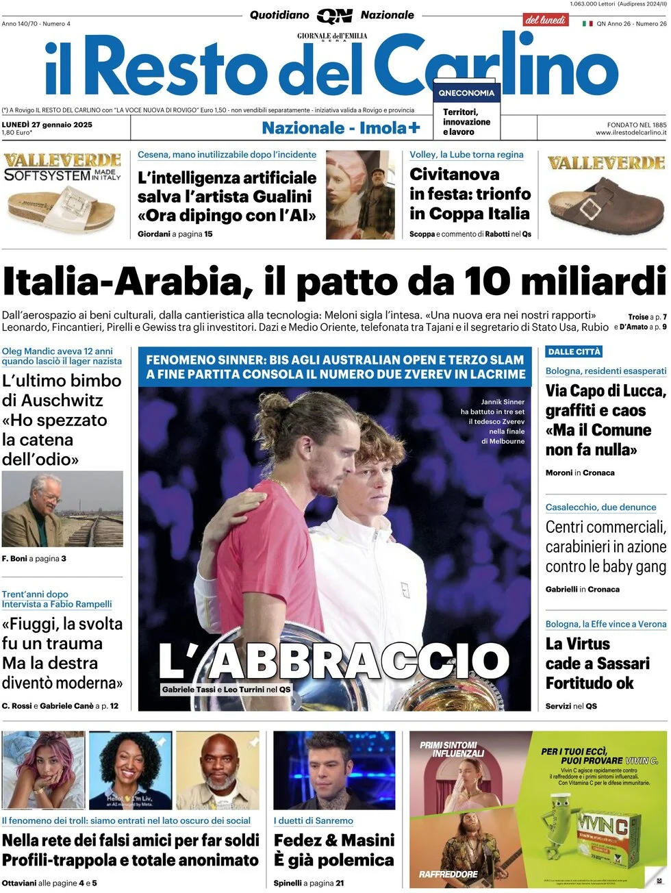 anteprima della prima pagina di il-resto-del-carlino del 27/01/2025