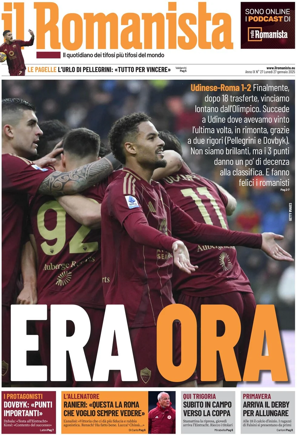 anteprima della prima pagina di il-romanista del 27/01/2025