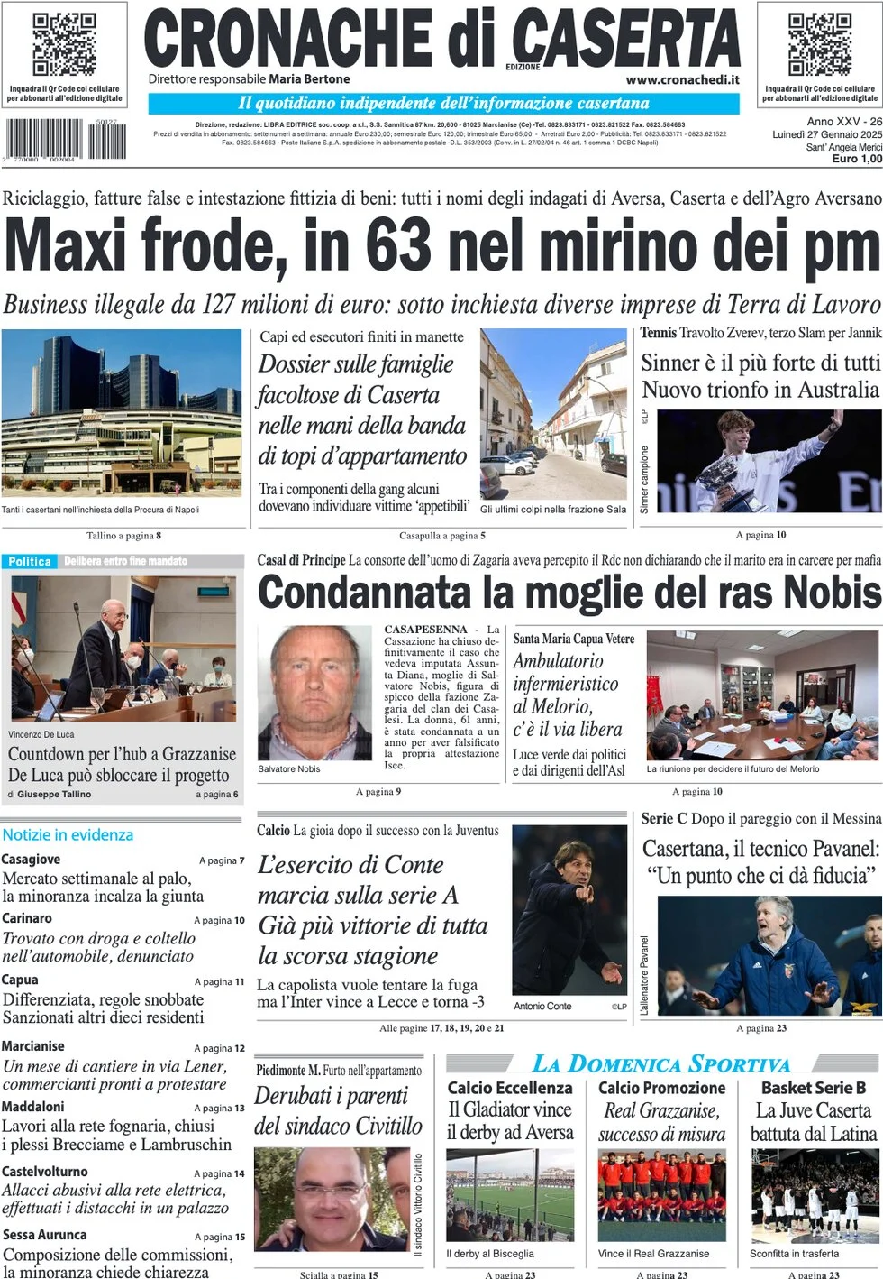 anteprima della prima pagina di cronache-di-caserta del 27/01/2025